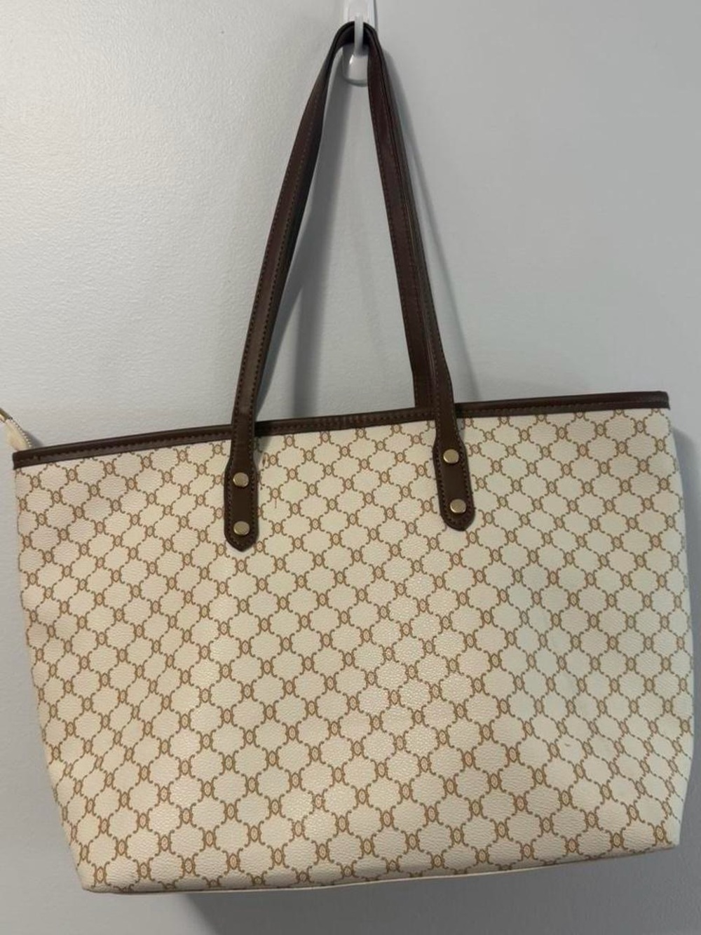 Cream & Brown Patterned Tote Bag